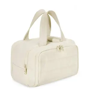 Travel Toiletry Zip Bag, Lightweight Large Wide-open Travel Bag for Women, Puffy Cosmetic Makeup Bag Organizer with Handle for Accessories, Essentials, Toiletries