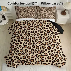Safari Animal Print Bedding Set, Includes 1 Comforter & 2 Pillowcases, Perfect for Rustic Bedroom Decor, Synthetic Fiber Material