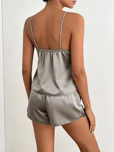 Women’s Satin Pajama Set – Soft 2-Piece Silk Sleepwear with Cami Top & Shorts