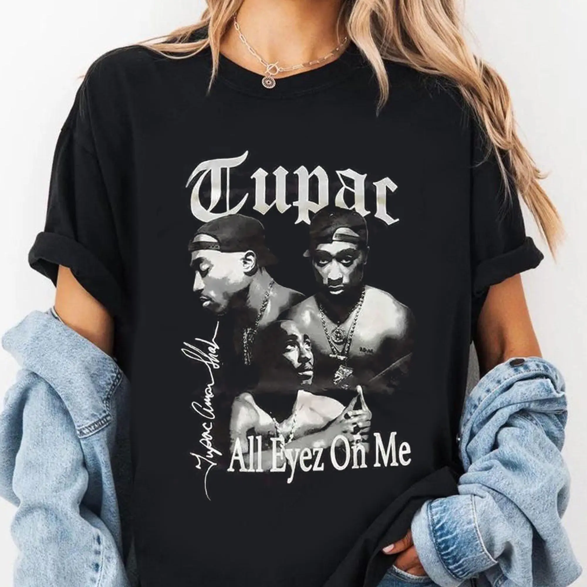 Tupac Shakur All Eyez On Me Multi Portrait Collage Vintage Rap Black T-Shirt