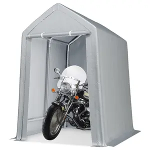 Outdoor Storage Shed, 6x8/8x14/10x10/12x12/10x15 FT Carport with Roll-Up Zipper Door, Waterproof Storage Tent Shelter Canopy for Motorcycle, Bike, Car, Garden Tools, Grey