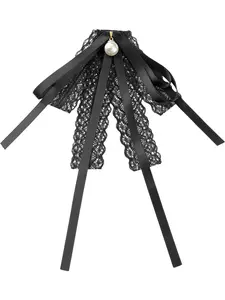 INSPIRE CHIC Women's Lace Bow Tie Brooches Pre-Tied Neck Tie Shirt Corsage Ribbon Brooch