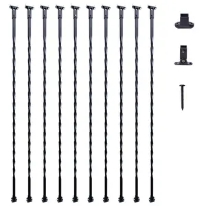 Staircase Metal Balusters and Spindles, 44 Inch Tall, 1/2 Inch Diameter Galvanized Steel Decorative Banister Spindles, 10 Pack Deck Balusters with Hollow Twists, Satin Black Spiral Stair Railing, Includes Shoes and Screws
