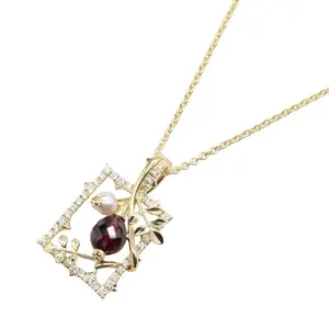 Mikimoto Garnet Diamond Au750 Necklace