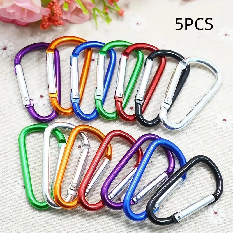 5pcs Mountaineering Buckle Keychain - Aluminum Alloy D-Buckle Spring Snap Hook Clip for Outdoor Camping and Daily Use