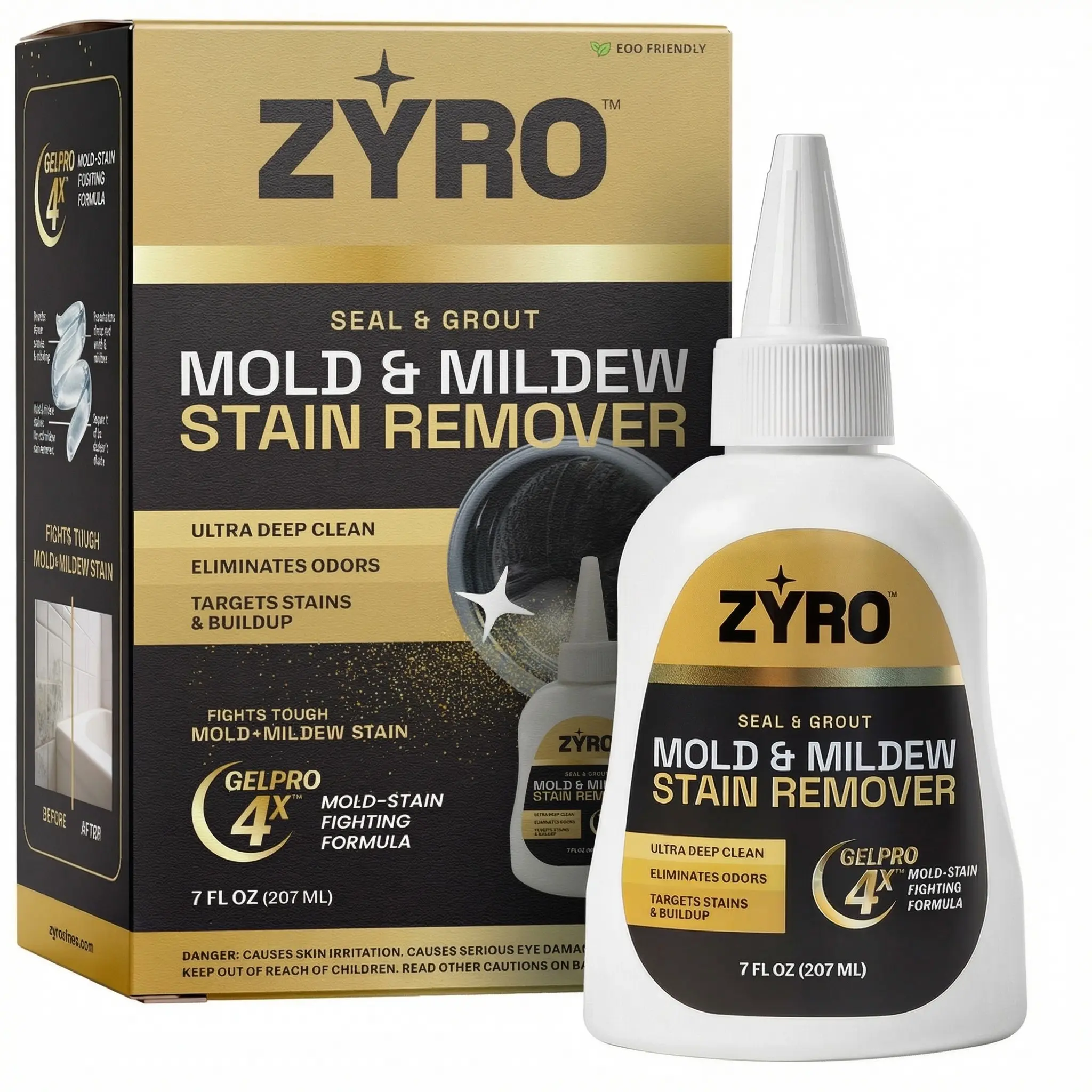 Mold Stain Remover Gel | Heavy Duty Mildew Stain Remover | Tile Grout Cleaner | Home Cleaning Gel for Bathroom Grout, Bathtub, Shower, Caulk & Front Loader Washing Machine Seal | Zyro