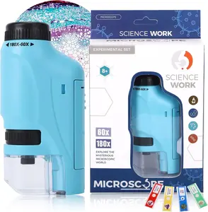 Mini Microscope Handheld Microscope 60x-180x with LED Light, Pocket Microscope with 4 Slides.