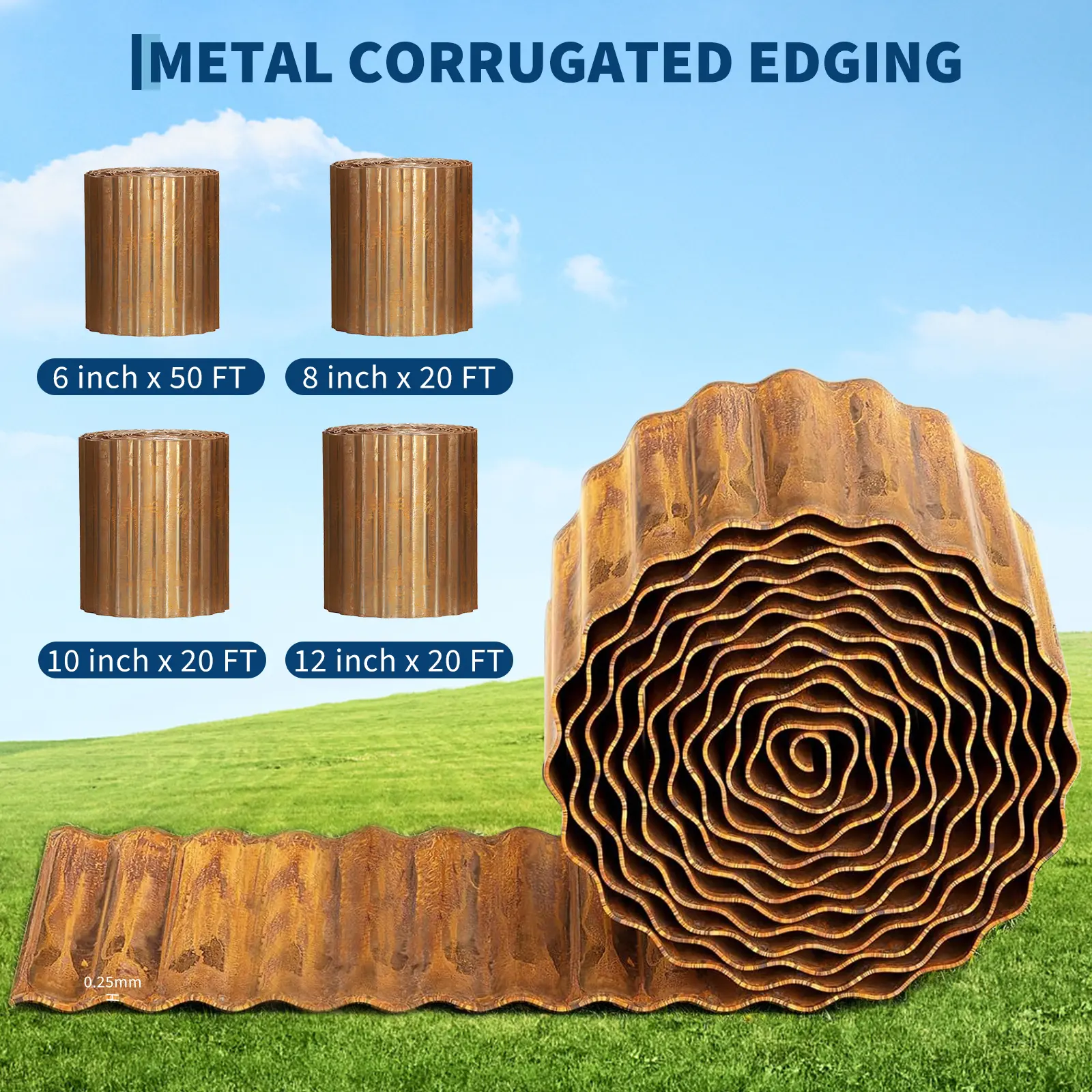 Corrugated Metal Garden Edging – Durable Landscape edge Strip, Easy DIY Install, Perfect for Flower Beds, Paths & Lawns, Decorative & Flexible, Multiple Sizes (20/25/30x600 cm)
