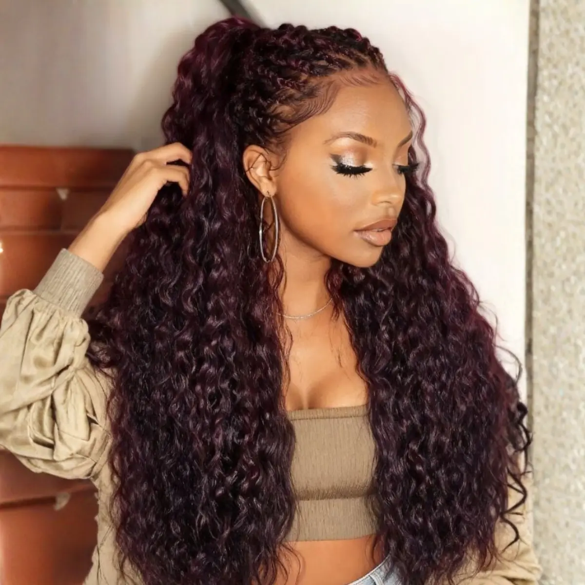 【Clearance】UNice Burgundy Water Wave Wig 13x4 Lace Frontal Human Hair Wig with Pre-Bleached Knots Natural Hairline Invisi Drawstring Beginner Friendly Summer Wig TikTokShopSummerSale