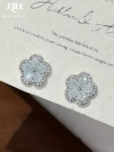 This pair of elegant and delicate zircon flower earrings with a simple and niche design is made of copper for women and is suitable for daily dates and commutes Flower Stud Earrings Studs Earrings Stud Earrings Jewelry