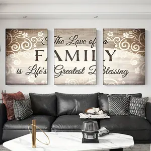 3-Piece Hanging Artistic Wall Decor Kit: Inspirational Canvas Prints with Family Love Quotes for Living Room Gift, Rustic/Modern Pine Frame Decoration