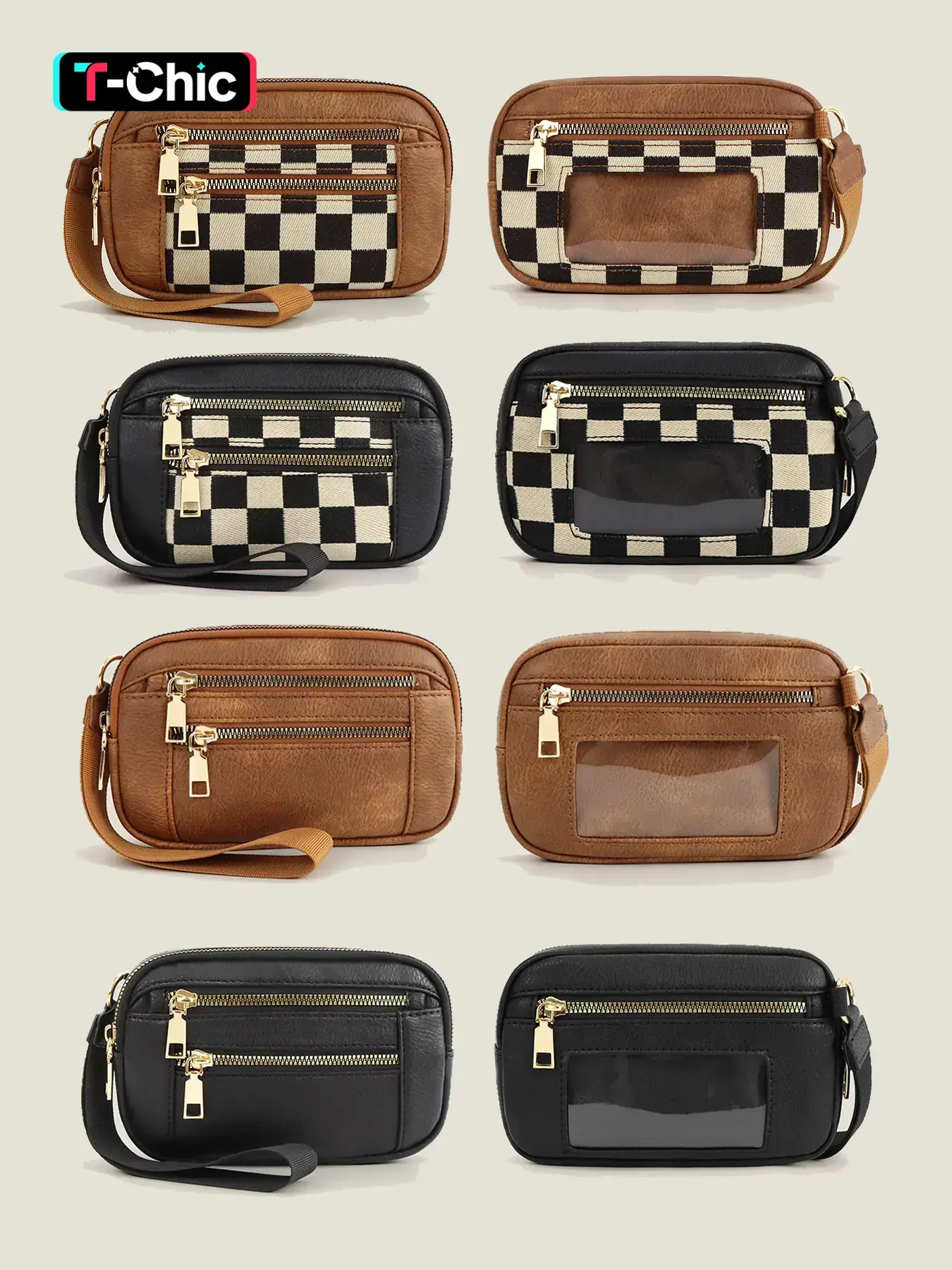 Women's Solid Color & Checkerboard Pattern Zipper Wristlet, Fashionable PU Leather Wallet Wristlet for Daily Use, Casual Versatile Mini Coin Purse for Women & Men, Trendy Minimalist Zip Around Wristlet Wallet, Clutches Wristlets
