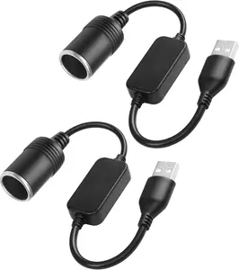 1ft USB A Male to 12V 8W Cigarette Lighter Socket Adapter Power Cable for Dash Cam, GPS, Car Led Light Strips, and Other Automotive Electronics 2Pack