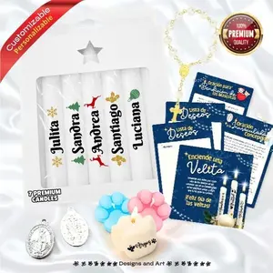 Custom Day of the Candles Kit with Names, "Día de las Velitas" Pet Candles Scented, Ten-Knot Rosary, Medal, Wishes, and Prayer to Virgin Mary, Artecomercial Decor Light Ornaments Freshener