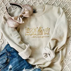 D World Parks EMBROIDERED Sweatshirt What a Wonderful World D Sweater Unisex Sweatshirt, Princess Shirt, Movie Shirt, Gift For Fans