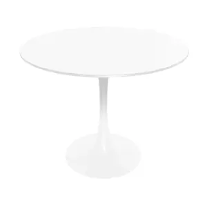 Bristol Modern Round Dining Table with Wood Top and Iron Pedestal Base