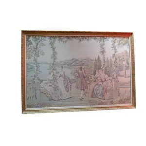 Antique Framed Italian Tapestry Ladies at Lake Como