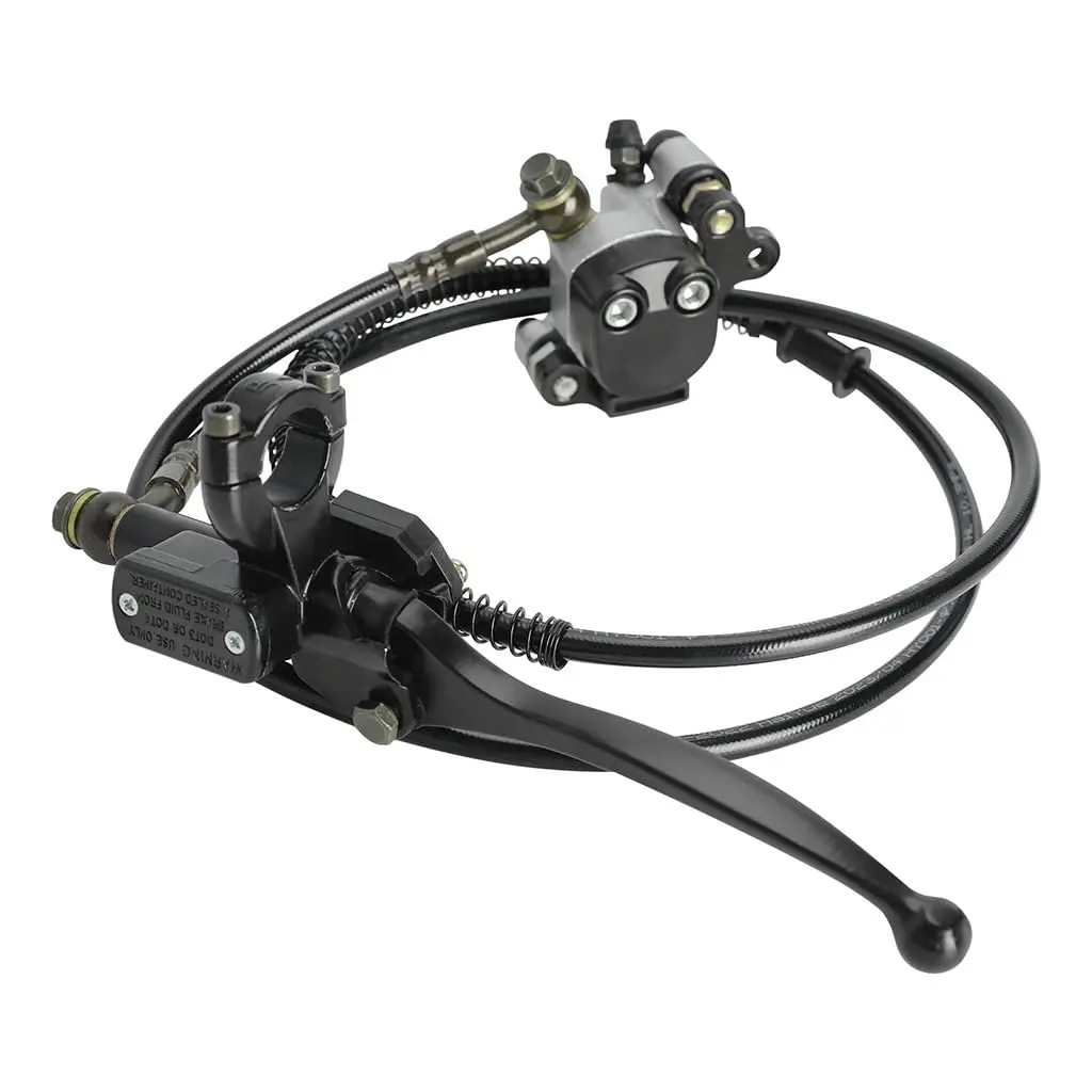Hydraulic Left Front Brake Caliper Master Cylinder with Brake Pads 1380mm Oil Pipe Disc Brake System Assembly for 2 Stroke Mini Moto Pocket Dirt Bike Electric Bicycle Ebike 10 Inch Scooter Apollo