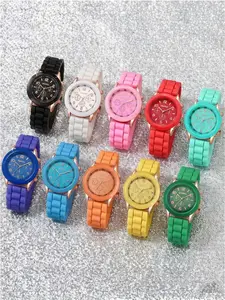 10 piece Geneva Silicone Watch Korean Edition Fashionable and Beautiful Colored Jelly Student Sports Quartz Watch Set
