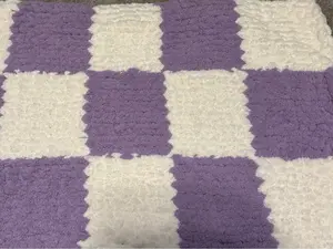 Handmade Checkered Blanket - Purple and White Color Scheme, As Seen in the Image