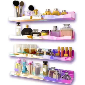 Acrylic Wall Mounted Storage Rack, 4 Counts/set Colorful Floating Shelf, Nail Polish Display Rack, Home Organizer for Bathroom, Bedroom, Living Room, Decor, Wall Mounted Holder