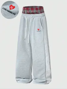 Men's Casual Sport Pants, Drawstring Design, Letter Embroidery, Loose Urban Style, All-Season Comfort, Perfect Outdoor Gift Choice, Casual Sports Pants