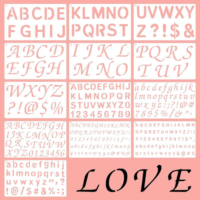 13pcs Plastic Letter Stencils for Painting 1/2 3/4 1 2 Inch Alphabet & Number Templates Reusable Durable Eco-friendly for Journal Notebook Scrapbook Diary Decor Supplies