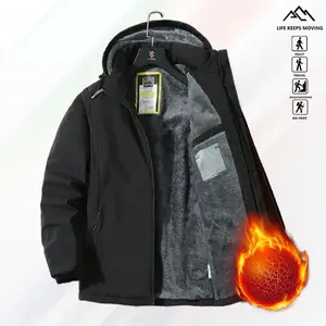 Classic Solid Color Winter Outdoor Multi-Scene Hooded Softshell Jacket High-Efficiency Warmth Windproof Men's Fleece Lined Coat