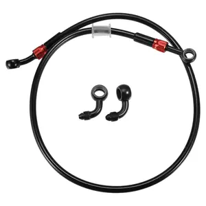 Brake Hose AN3 28 90 Degree M10x1.0 Motorcycle Hydraulic Brake Line Oil Hose Pipe Fitting for ATV Motorcycle Motocross 80cm Black Red 1 Set