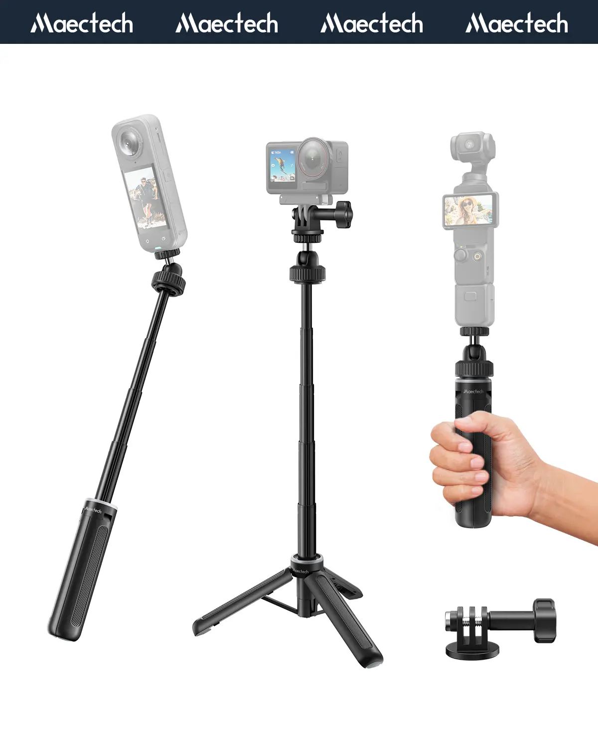 Maectech Selfie Stick Tripod - Collapsible Alloy+ABS Mini Support, 16.5cm/15.8in Extendable Monopod with 1/4" Universal Screw, Quick Release for Camera Accessories, Ideal for Filming Setup