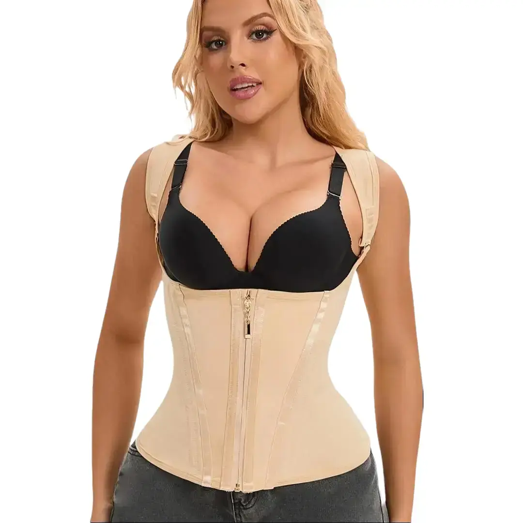 Women's Retro Sleeveless Underbust Nylon Blend Minimalist Shapewear Girdle - Low Waist Foldable Waist Trainer with Tummy Control Zipper, Adjustable Straps, Junior Sizes for Christmas, Wedding, Chinese New Year, Easter Events