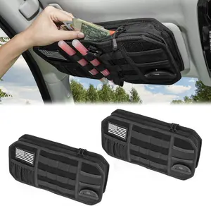 MAIKER 2 Packs Car Sun Visor Organizer, Car Organizer with Zipper Visor Organizer Storage Pouch, Glasses Clip, Card Holder, Molle Panel for Tactical Gears, for Most Vehicles, SUVs & Trucks