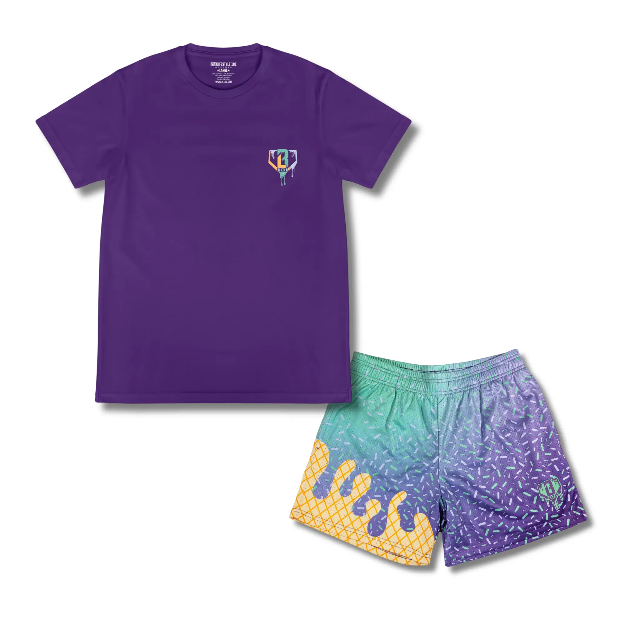 BL101 Ice Cream Baseball Tee & Mesh Shorts Set | Summer Athletic Outfit for Youth & Adults