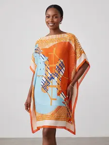 Women's Caftan Dress, Summer Beach Cover-Up, Lightweight Boho V-Neck Short Tunic for Vacation, Resort Wear, Poolside Swimwear