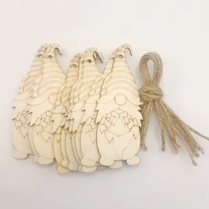 10 Piece Unfinished Wooden Gnome Figurines Set for Christmas Crafting and Home Decor Paintable Ornaments with Hanging Cord