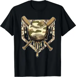 Baseball Drip for Boys Ice Cream Dripping Boys Baseball Camo T-Shirt Cotton Fabric