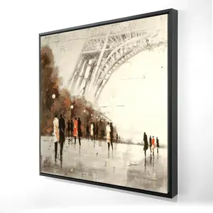 Begin Home Decor 2081-2424-CI118 24 x 24 in. Street Scenery Canvas-Eiffel Tower Walk, Brown Building Frame