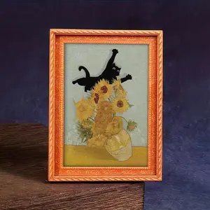 1pc Cute Cat Sunflowers Theme Refrigerator Magnet, Funny Black Cat Jumping Refrigerator Decor,  Home Decoration, Kitchen Accessories, Fun Gifts, Fully Magnetic Back, Refrigerator Decorating Magnet