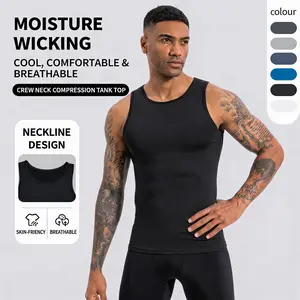 [2 Pack] Men's Compression High Stretch Tummy Shapewear Tank Tops Fajas Dry Fit Wicking Gym Shirt