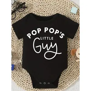 Cute Baby Bodysuit With Pop Pops Little Guy Print Soft Versatile Round Neck Button Detail Regular Fit All Seasons Knitted Fabric Onesie