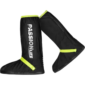 Reusable Waterproof Shoe Covers - High-Visibility Black with Fluorescent Green Reflective Strips for Men & Women, Slip-Resistant Rain Boot Protectors