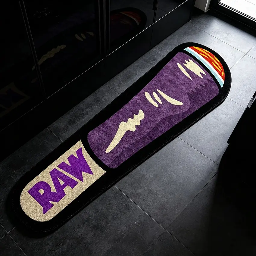 RAW Cigar-Shaped Plush Rug, Contrasting Color Anti-Slip Wear-Resistant Floor Mat, Trendy INS-Style & Retro American Home Decor for E-Sports Room & Bedroom