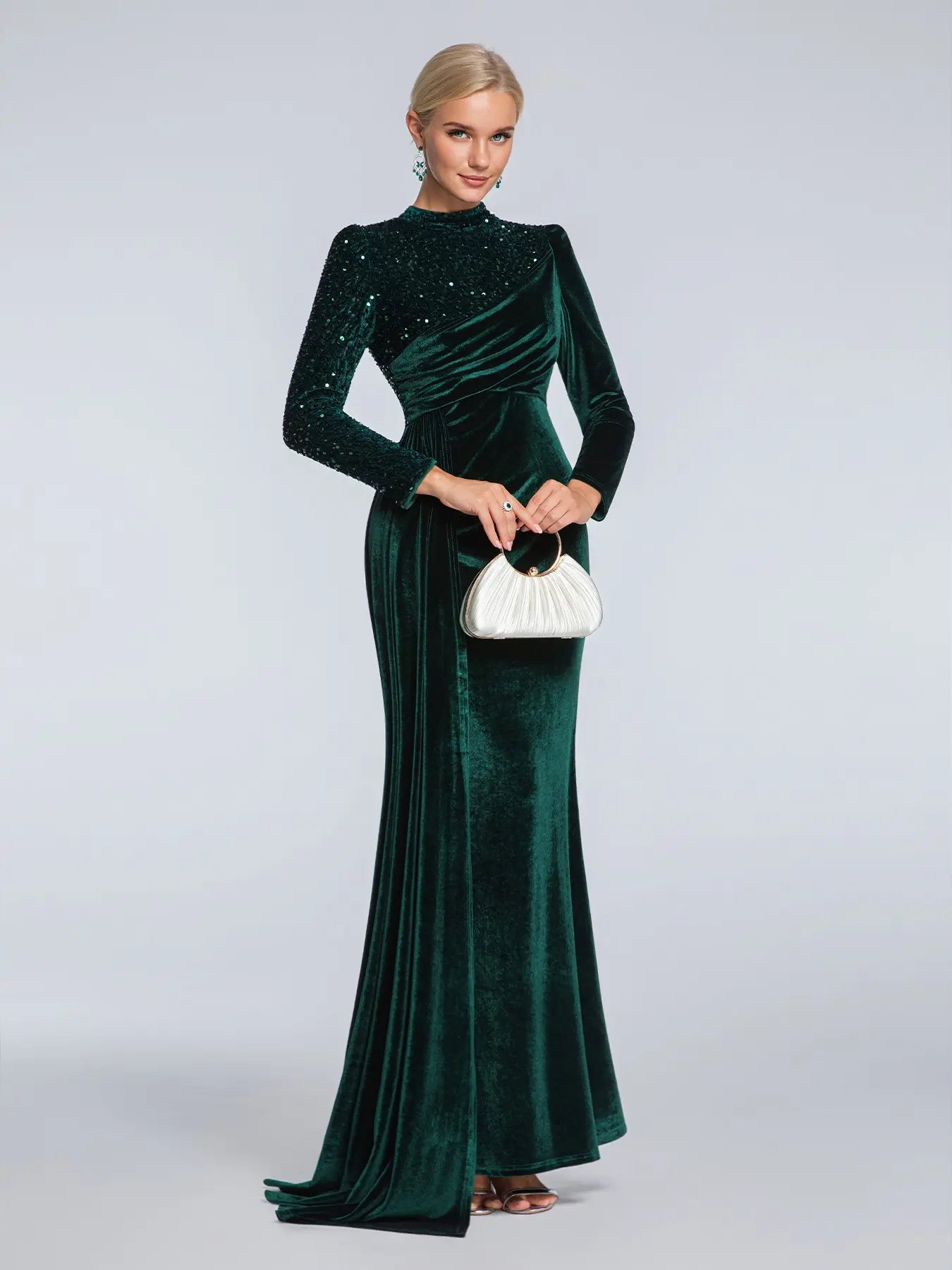 Women's Velvet Maxi Dress with Contrast Sequins, Elegant Vintage Style, Long  Sleeve, Perfect for Evening Parties and Social Events - TikTok Shop