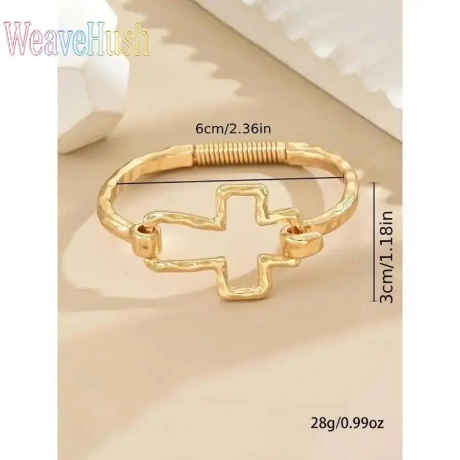 Gold-Plated Cross Bangle Bracelet for Women, Dainty Minimalist Jewelry for Daily Outfits, Trendy DIY Bag & Luggage Accessory, Gold Plated Bracelet, Diy Luggage & Bags, Chic, Cross Design