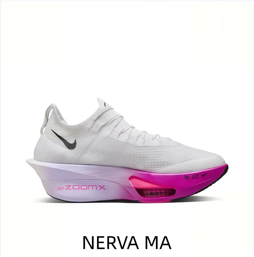 Slip-on sock woven athletic shoes with soft white to magenta layered cushion, absorbs pavement shock to relieve knee soreness during fast outdoor running
