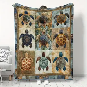 Personalized Vintage Style Small Turtle Blanket, Soft Flannel Fabric, Home Use, Perfect Gift, Suitable for All Seasons