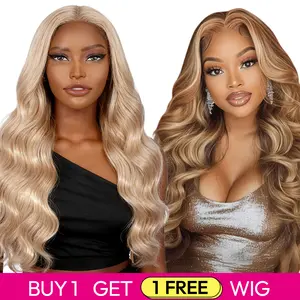 Buy 1 Get 1 Free Blended Human Hair Lace Front Wig | 180% Density, #27 Body Wave & #P4/27 Body Wave