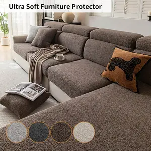 Pure Color Minimalist Teddy Fleece Sofa Cover, Soft Sofa Protector, Soft Comfortable Feel, Pet Friendly, Anti-Scratch Dustproof, Suitable for L-Shaped Sofas
