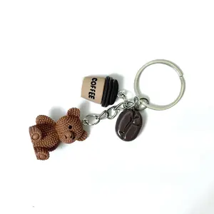 1pc Adorable Bear Design Coffee Charm Whimsical Keychain, Resin Cute Coffee Bean Accessory with Brown Teddy Bear & Coffee Cup Charms, Durable Purse Accessory, Birthday Party Favors, Coffee Lover Gift, Gift for Coffee Lovers, No Key Ring Included