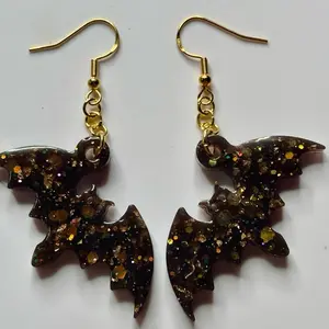 Bats Hook Earrings - Unique Design with Chain Attachment Hypoallergenic UV Resin for Halloween & All-Day Wear